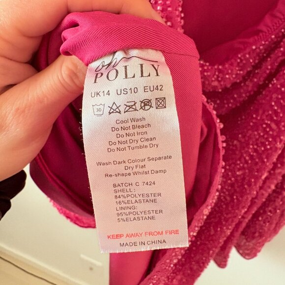 Oh Polly Emilion Embellished Cut Out Mini Dress in Fuschia Pink Size 10 - Picture 9 of 9